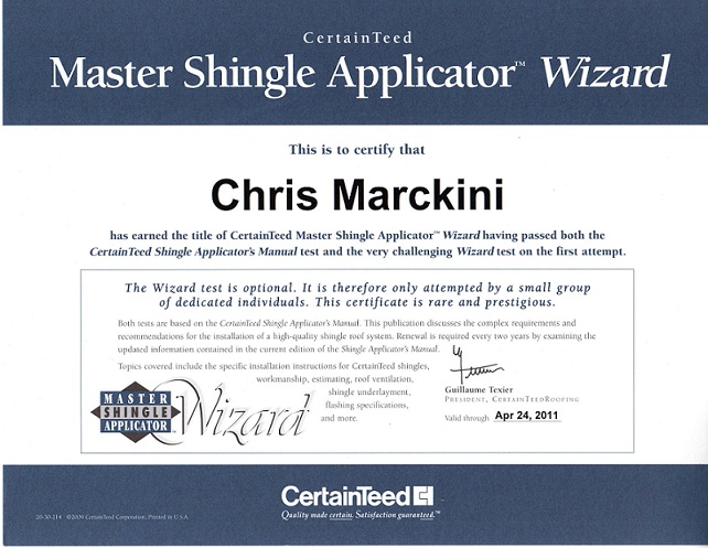 Certainteed Master Shingle Applicator Certificate
